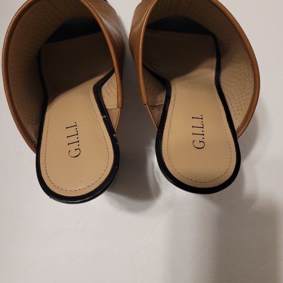 G.I.L.I. Womens Brown Perforated Leather Priscilla Heeled Mules Size 8 - Picture 5 of 9